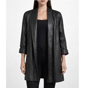 Avanti Collection Black Genuine Leather Shawl Lapel Open Front  Coat M